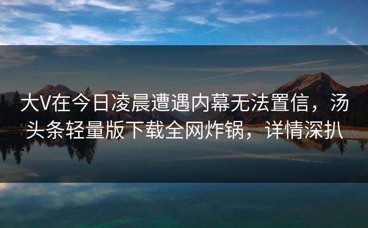 大V在今日凌晨遭遇内幕无法置信，汤头条轻量版下载全网炸锅，详情深扒