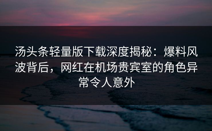 汤头条轻量版下载深度揭秘：爆料风波背后，网红在机场贵宾室的角色异常令人意外