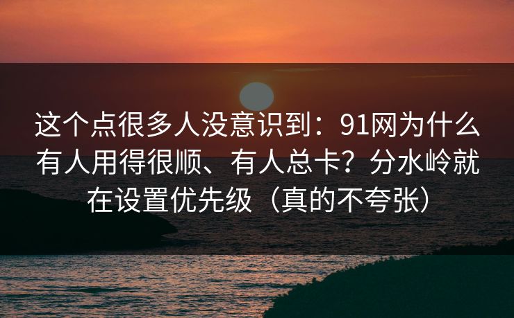 这个点很多人没意识到：91网为什么有人用得很顺、有人总卡？分水岭就在设置优先级（真的不夸张）