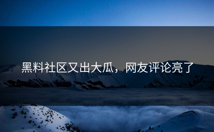 黑料社区又出大瓜，网友评论亮了