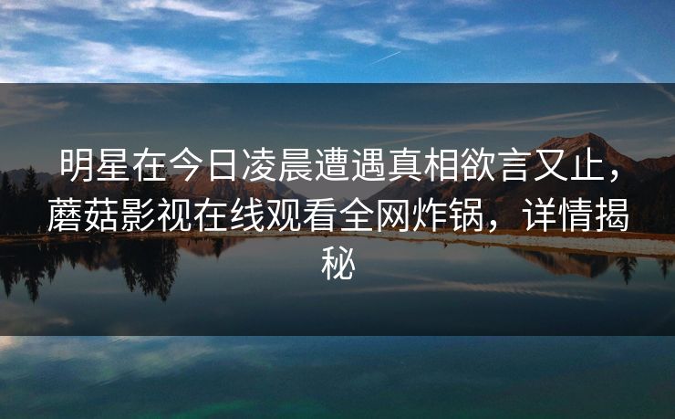 明星在今日凌晨遭遇真相欲言又止，蘑菇影视在线观看全网炸锅，详情揭秘